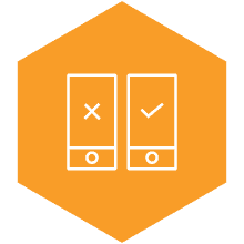 pay-per-click A/B testing - two smartphones with X and checkmark icon