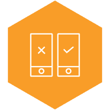 pay-per-click A/B testing - two smartphones with X and checkmark icon