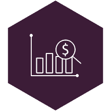 pay-per-click monitoring and reporting - bar graph with magnifying glass icon