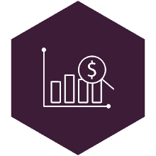 pay-per-click monitoring and reporting - bar graph with magnifying glass icon