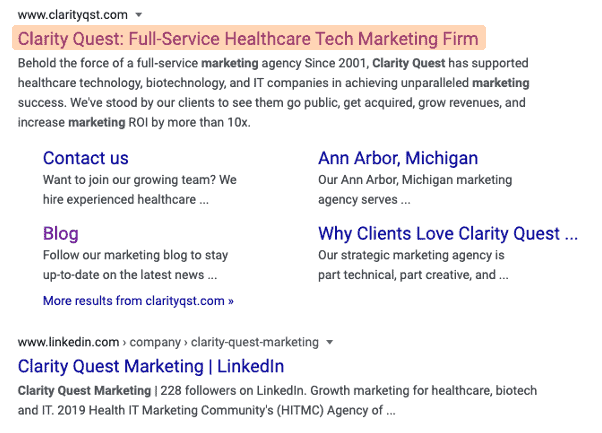 Healthcare tech marketing SERP