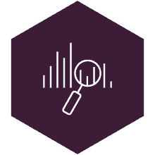 laboratory systems data tracking and analysis - bar graph and magnifying glass icon