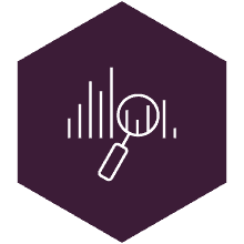 laboratory systems data tracking and analysis - bar graph and magnifying glass icon