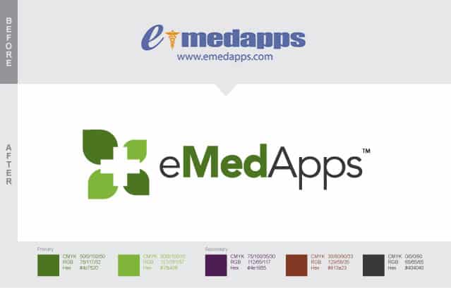 eMedApps logo design before and after
