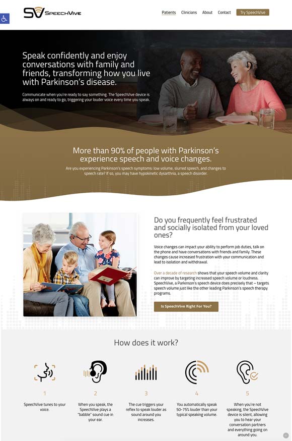 webpage design for SpeechVive