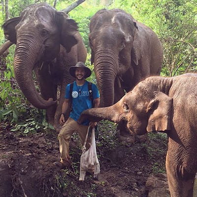 Spencer Rohatynski with elephants