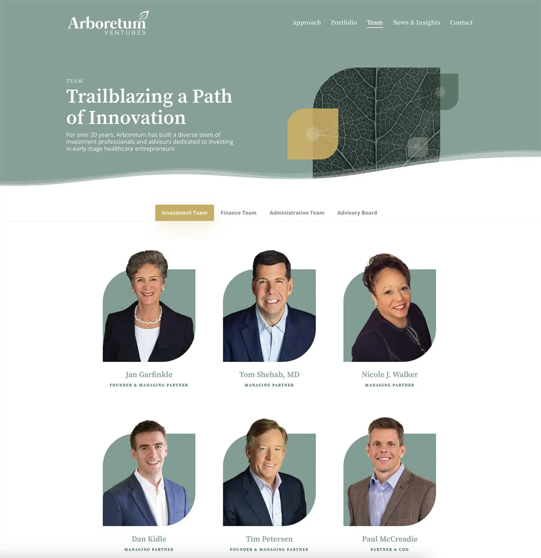 arboretum ventures team page on website redesign