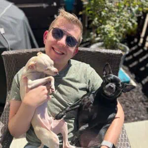 Andrew with his dogs